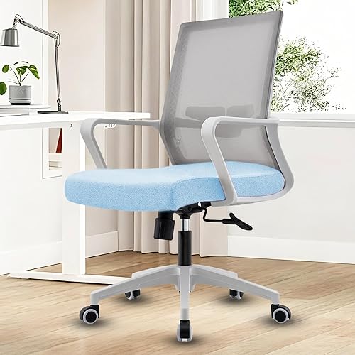 Miniatura 11 de Silla ergonómica de oficina con altura ajustable de malla, silla giratoria con brazos abatibles y soporte lumbar, color rosa Brazos abatibles