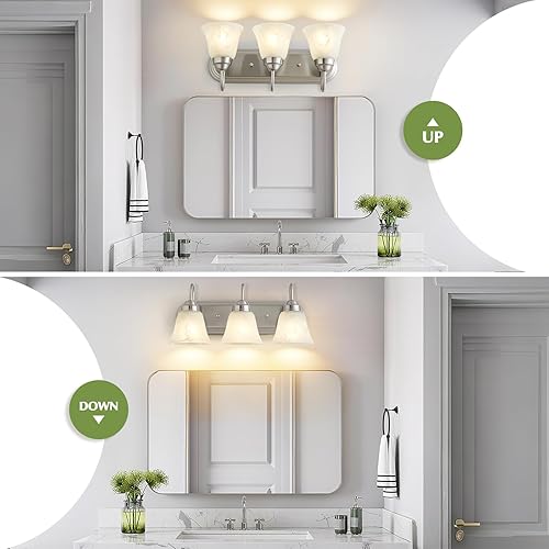 Miniatura 5 de 3 luces de tocador de baño, lámparas de baño sobre el espejo, accesorios de iluminación modernos, lámpara de pared de níquel cepillado, luces de