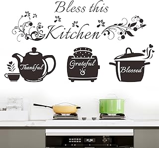 Kitchen Wall Stickers Decals Bless This Kitchen Wall Decor Thankful Grateful Blessed Quote Utensil Art Decorations for Home Dining Room Coffee Shop