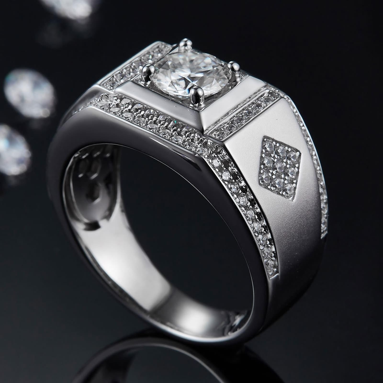 Männer Ringe, Halo-Design, 4 Zinken Ringe Herren Weiß Moissanite Ring 1ct Trauring Ehering Verlobung Hochzeit Geschenk