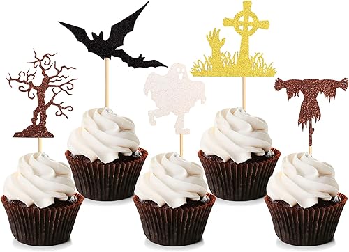 Miniatura 7 de 24 piezas de murciélagos de Halloween para cupcakes de fantasma, murciélago, palillos para cupcakes, baby shower, Halloween, niño y niña,