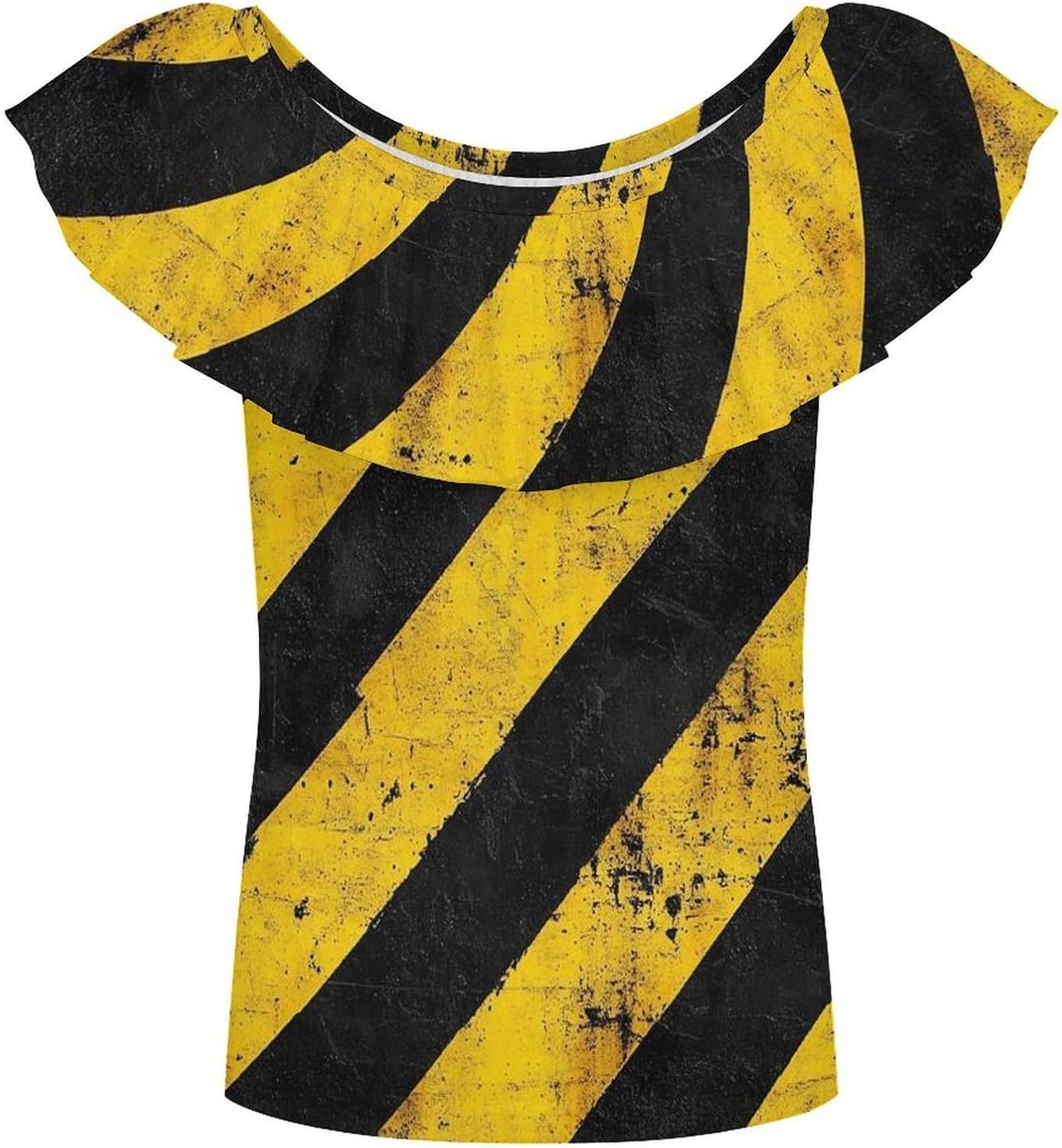 Hazard Warning Black Yellow Striped Girls T-Shirts Top Ruffle Short Sleeve Blouse Casual Graphic Tees