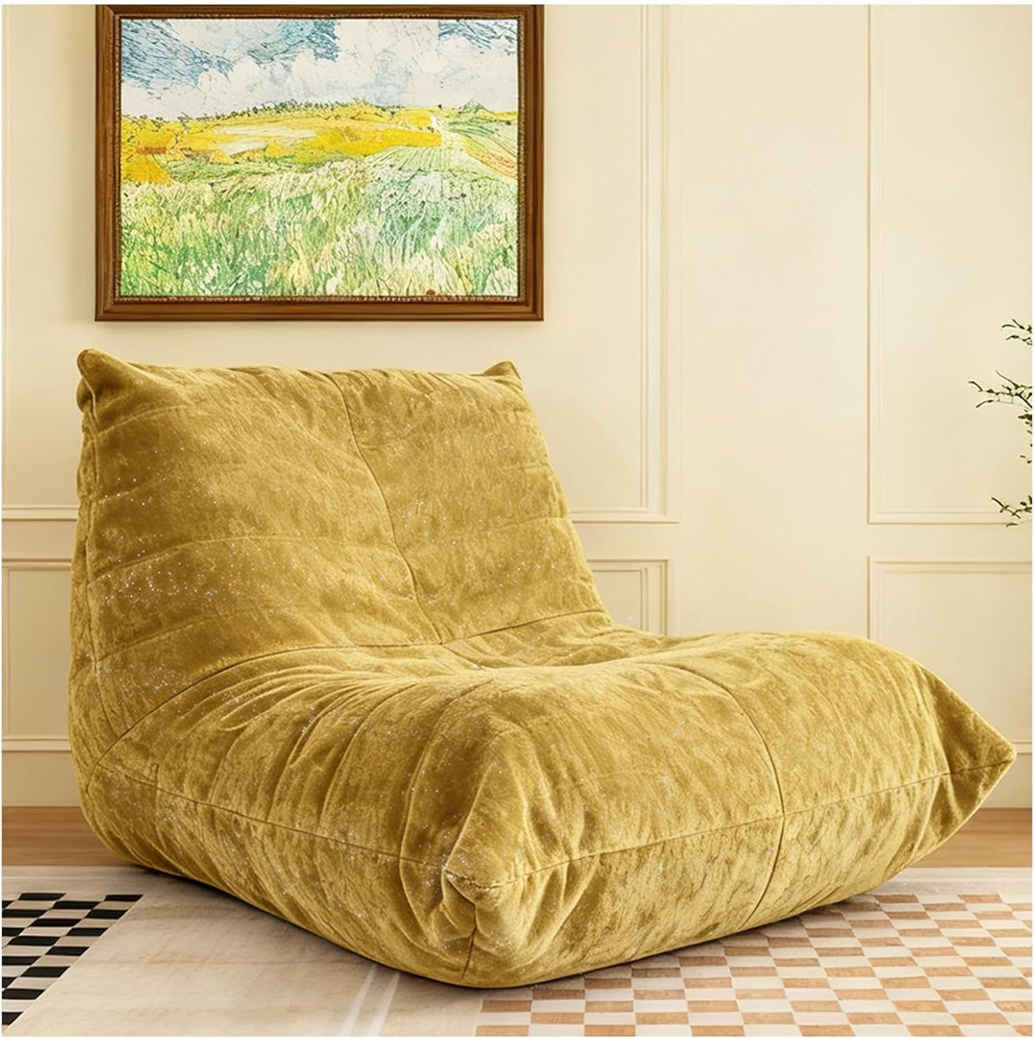 Modern Living Room Chair, Big Bean Bag Adult Floor Sofa, Togo Recliner Memory Foam Lazy Couch Suitable Balcony for Fireside Chair (Apricot Color)