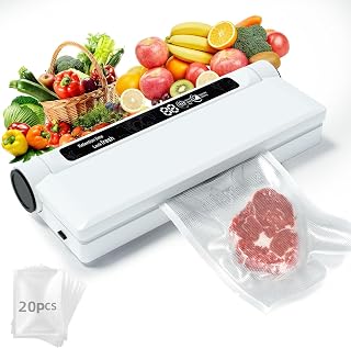 Food Vacuum Sealer Machine, 75KPA Strong Suction, Dry/Wet Modes, 20 Vacuum Seal Bags for Food, Digital Countdown Timer, Compact Lightweight, Ideal for Home Kitchen Use - Amazon product rated Grade A