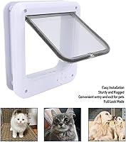 Vista 2 de Luqeeg Puerta multifuncional con solapa para mascotas, puerta de gato de 4 vías con control de PP para interior con 7 accesorios para comedero