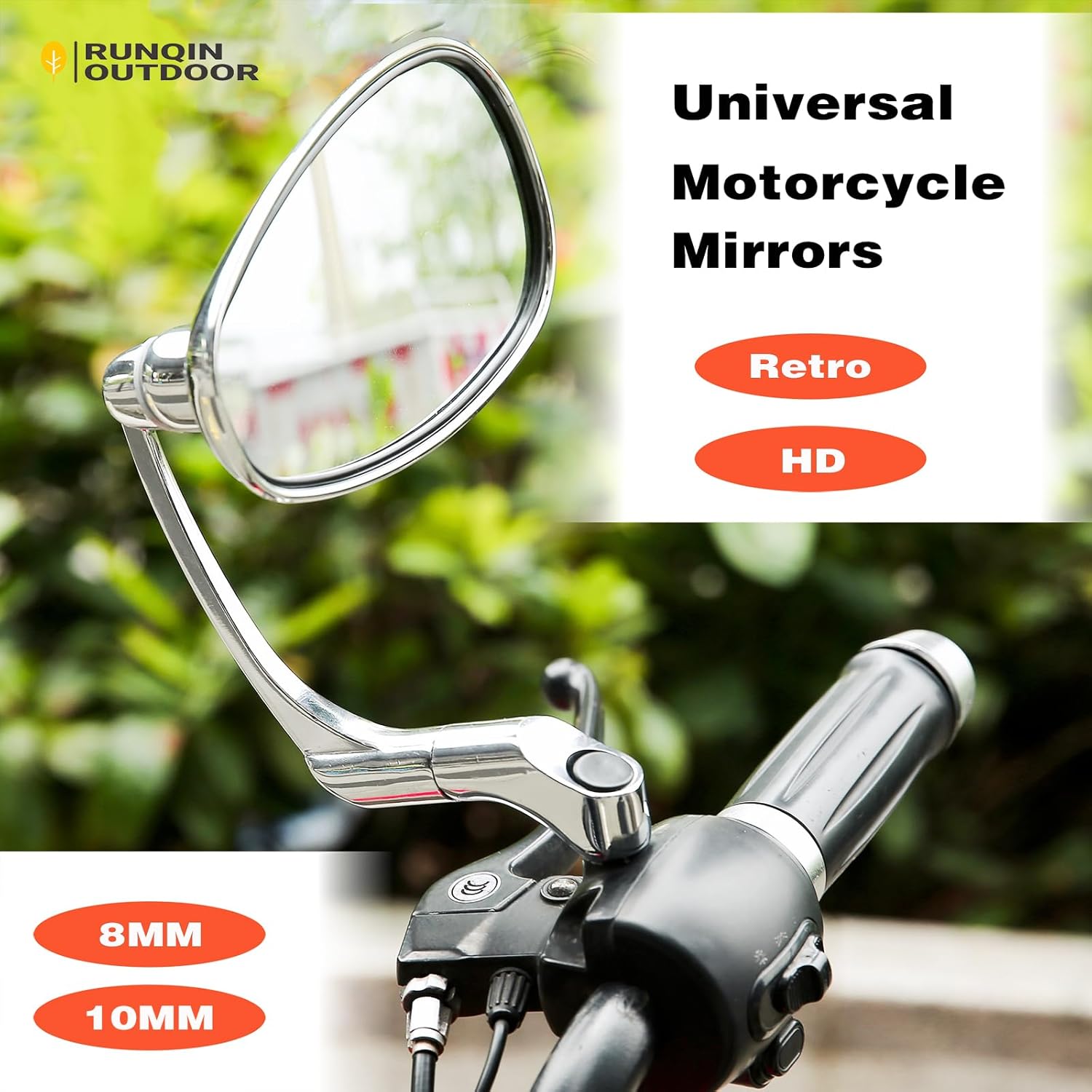 Motorcycle Chrome Handlebar Rearview Mirrors - Heavy Duty Aluminum Handle Bar Side Rear View Mirrors for Motorcycle and E-Bikes