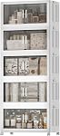 Boîtes de rangement avec couvercle et roues, 5 Niveau 200 QT Armoire de rangement pliable avec portes magnétiques, bacs de rangement empilables, organisateurs et contenants en plastique collapsible pour la maison, bureau