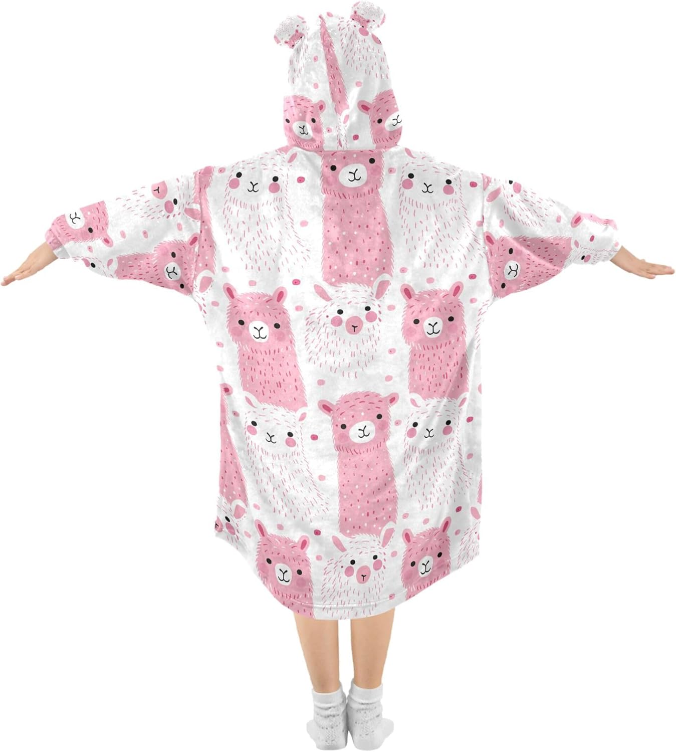 Alpaca Pink Cute Kids Wearable Blanket Hoodie with Pocket and Sleeves for Toddlers, Cute Hoodies Girls Boys B0403577