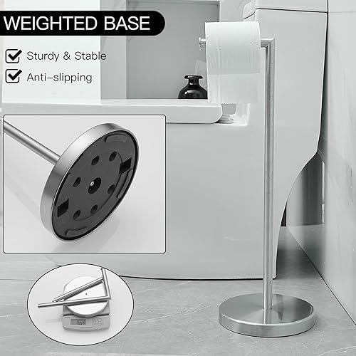 Miniatura 3 de BWE Brushed Nickel Toilet Paper Holder Stand SUS304 Stainless Steel Modern Freestanding Toilet Paper Roll Tissue Holder for Bathroom, Toilet Paper