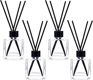 frangrance Glass Diffuser Bottles Diffuser Jars with Black Color caps and Reed Sticks Set of 4 pcs 150ml Fragrance Accessories use for DIY Replacement Reed Diffuser Sets