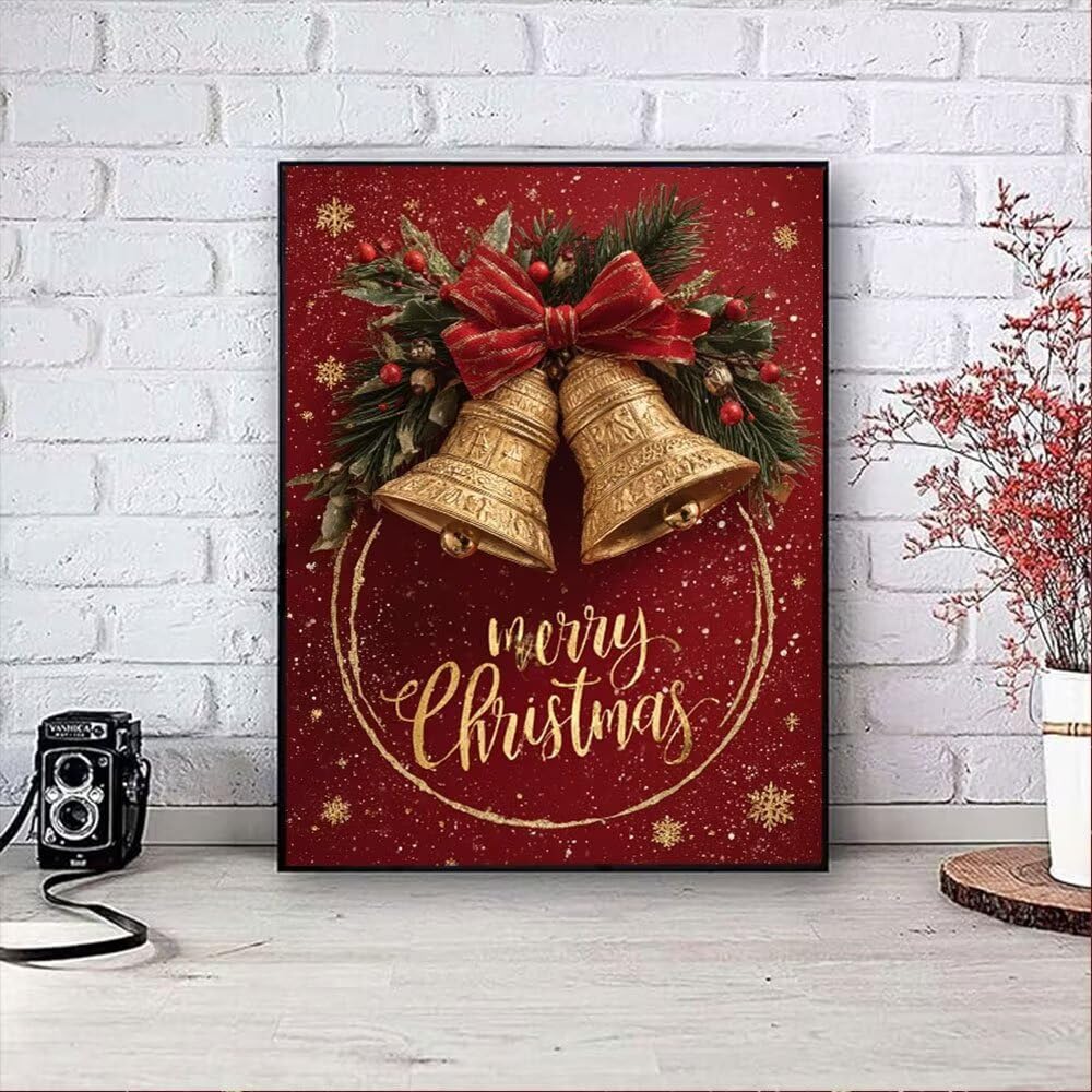 Czerwony Dzwon Świąteczny Diament Malarstwo Dorosłych Zestawów, 5D Okrągłe Diamenty Malarstwo Dzieci Malarstwo, Diamant Art Haft Cross Stitch Obrazy, Mozaika Sztuka Dekoracja Ściany 90x120cm HJ8-807