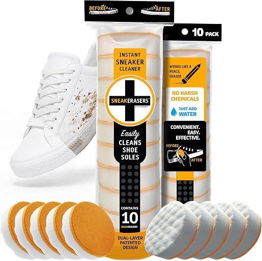 SneakERASERS Instant Sneaker Cleaner, Premium Shoe Cleaning Kit for Sneakers, Dual-Sided Sponges, Effective for Tennis Shoes & Women Men Sneakers, Gentle Rub Design (10 Pack)
