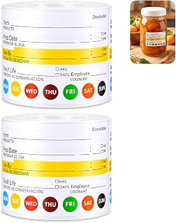 2 Rolls 500 Pcs Restaurant Quality Shelf Life Food Rotation Labels Vinyl 2” x 3” Self-Adhesive Removable Freezer Food Labels Perfect for Reusable Containers Food Safety Date Sticker, Easy to Remove