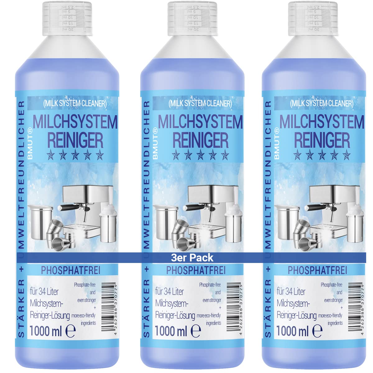3 x 1000 ml limpiador de sistema de leche concentrado para cafeteras automáticas, espumador de leche, limpiador de espuma de leche, limpiador de leche, limpiador universal para todos los fabricantes