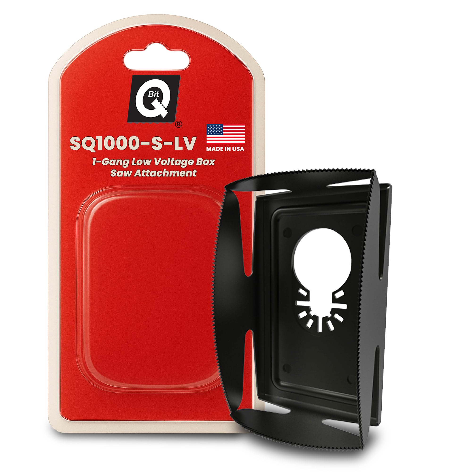 QBit SQ1000-S-LV | Low Voltage Bracket Outlet Box – Stainless Steel Oscillating Multi-Tool Blade for 1-Gang Outlet Boxes – Safe Drywall Cutter for