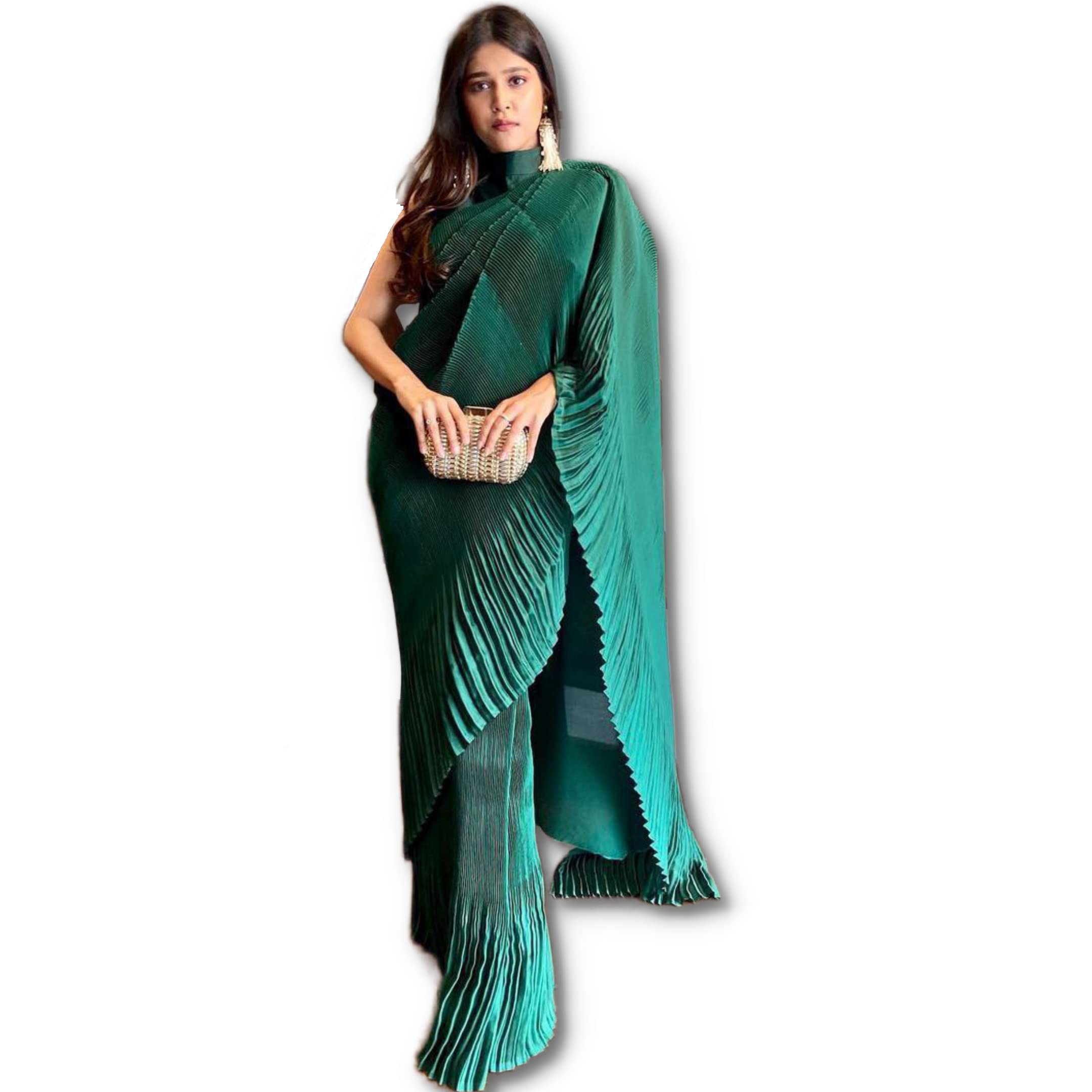 Damen- und Mädchen-Saree aus gewebtem Synthetik mit ungenähtem Blusenteil