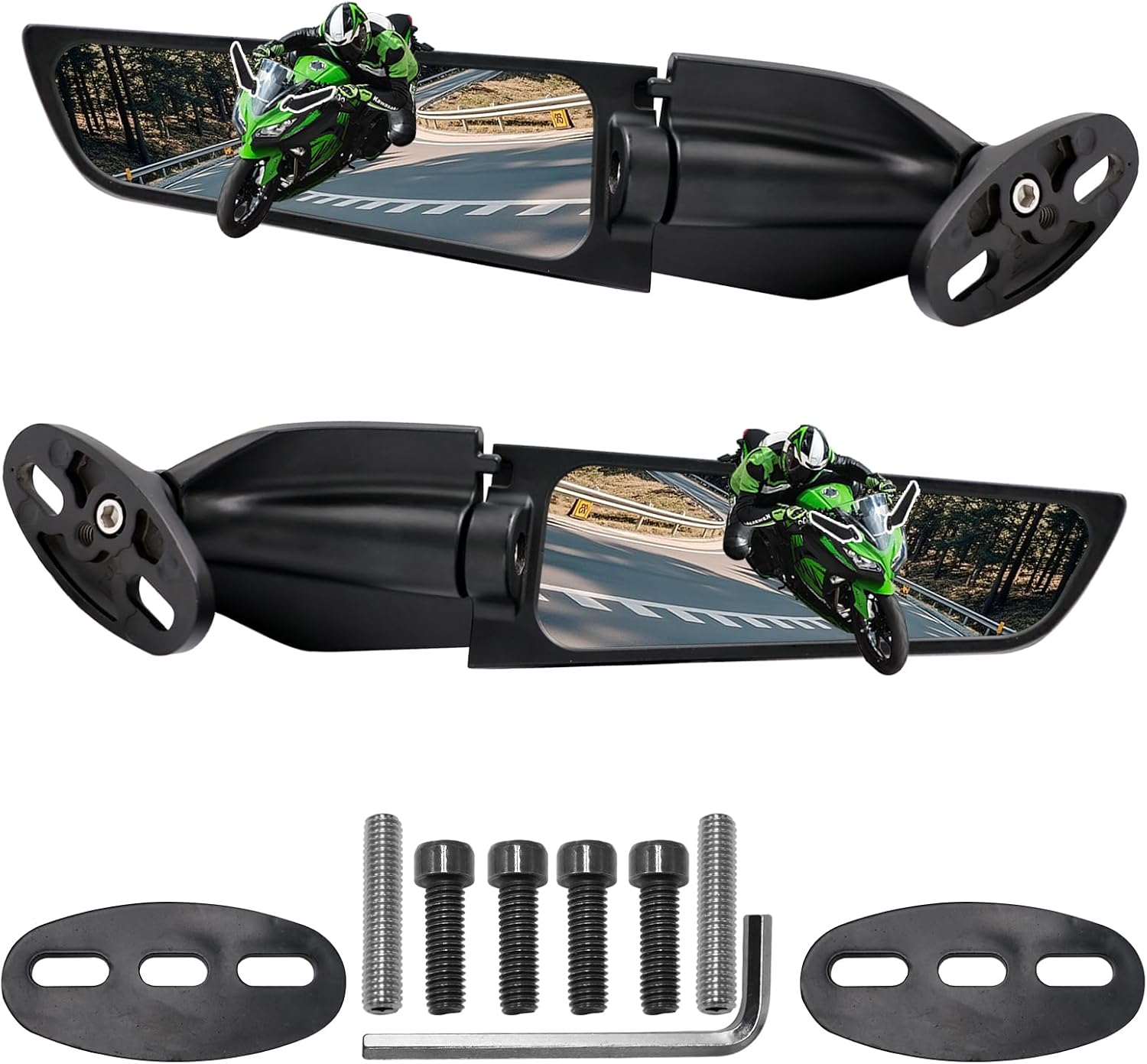 Racing Motorcycle Rear View Mirrors, Wide Angle 360°Rotating Stealth Mirrors Fit for Kawasaki Ninja 300 400 650 ZX6R Honda CBR300R CBR500R CBR600RR CBR1000RR Yamaha R15 R25 YZF600R