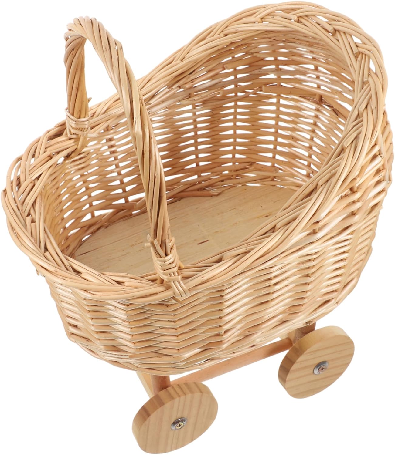 Cute Rattan Flower Basket with Handle Decorative Trolley Design for Weddings Showers Photography Props Versatile Storage for Flowers and