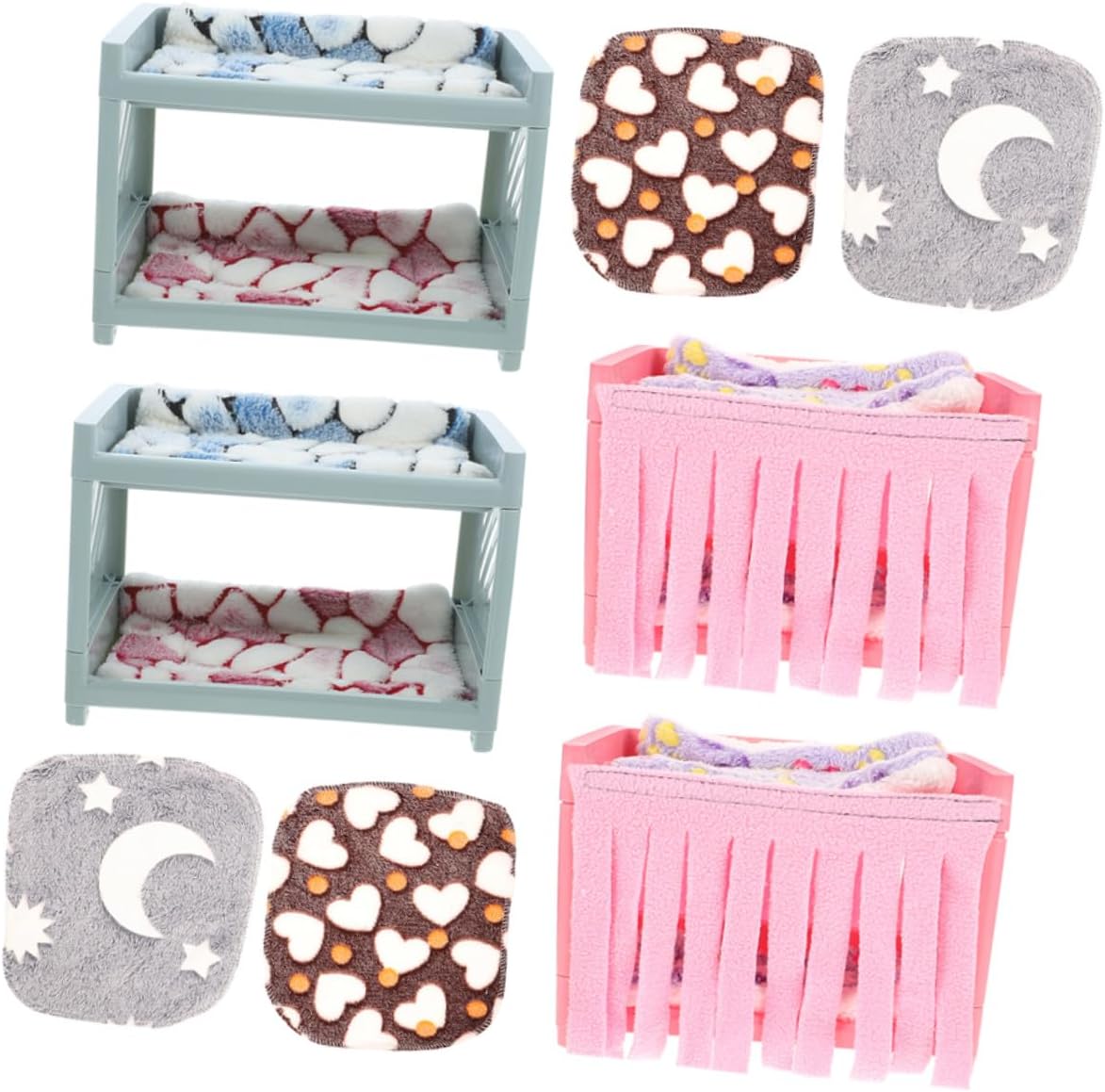 BESTonZON 2 Sets Double-Layer Hamster Hideout Nest with Mats and Blankets, Small Animal Sleeping Bed Hideaway for Guinea Pig, Gerbil, Sugar Glider, Soft Pet House for Cozy Rest Random Color