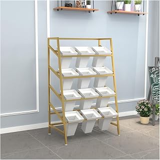 Outdoor Flower nd with Wheels - Metal Plant Display Cart for Indoor/Outdoor Use Multi-Tiered Garden Plant Holder Includes 20 Plastic Buckets 75 * 56 * 148cm
