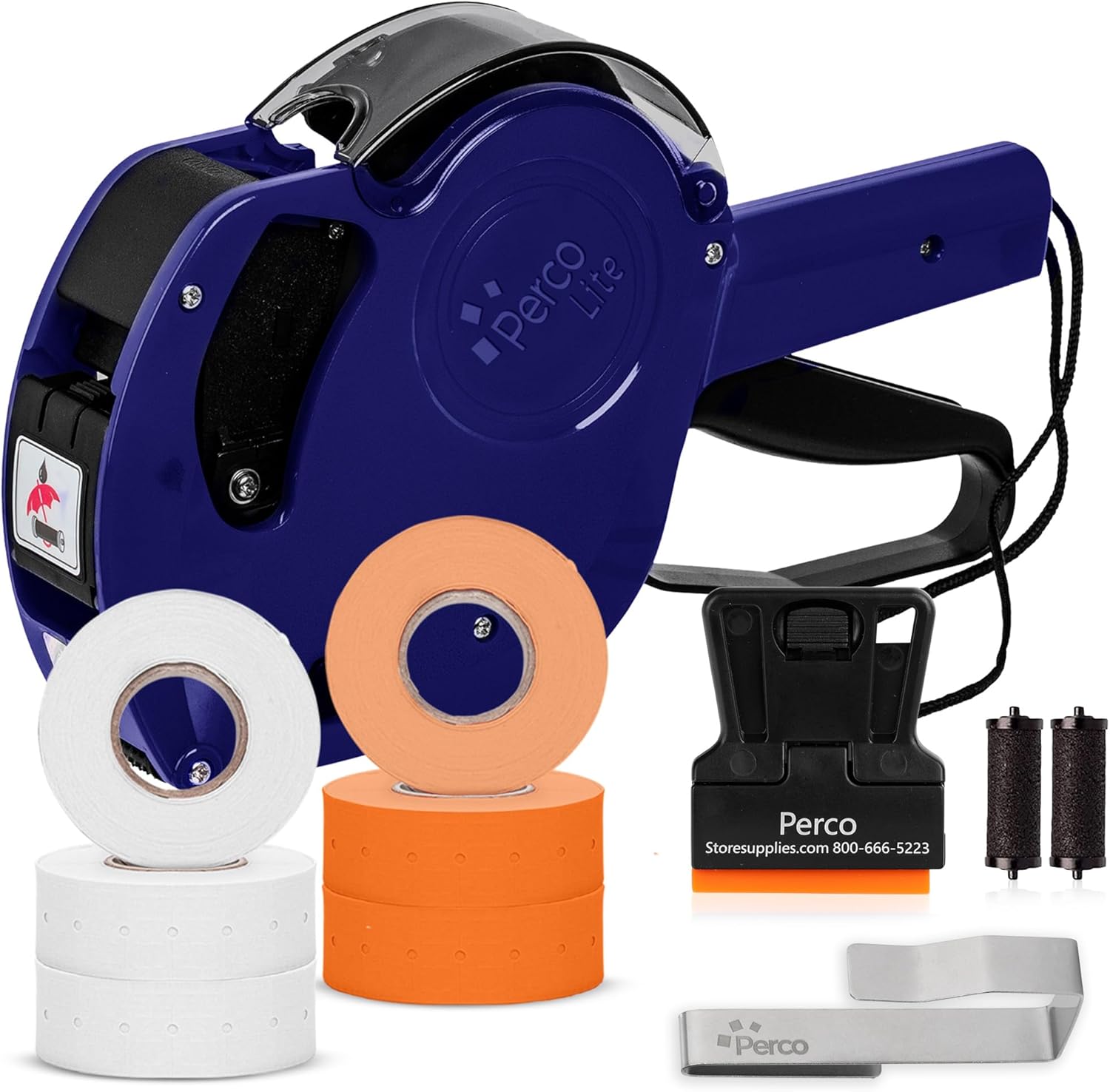 Perco Lite 1 Line Dater Gun Kit - Includes 5,000 Blank White Labels, 2 Ink Rollers, 1 Ink Roll and Labels Pre-Loaded
