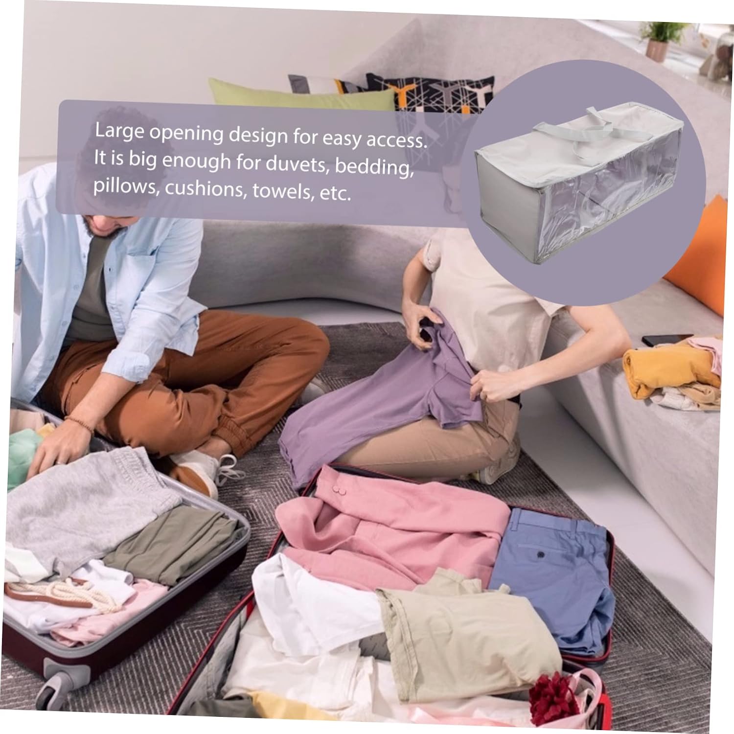 1pc Portable Clothing Storage Bag Handle Capacity Oxford Organizer for Home and Travel Transparent Zippered Laundry Bag for Clothes and Accessories image 3