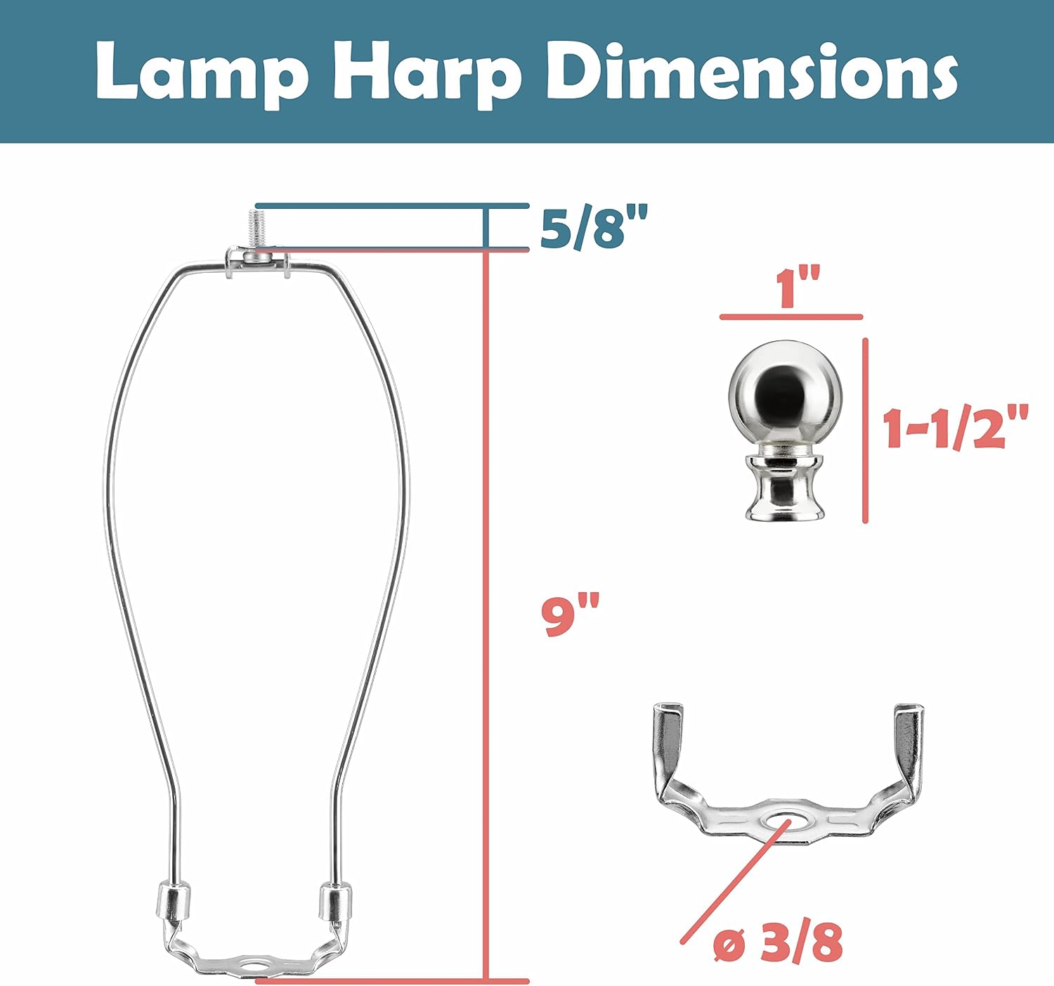 Aspen Creative 20020-22, 9" Height Complete Lamp Harp Set - Includes Solid Steel Bumped Cylinder Finial/Saddle and 9" Harp in Satin Nickel Finish 2 Pack