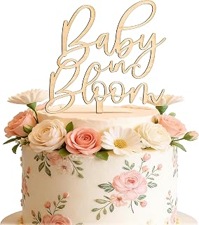 Baby in Bloom Cake Topper,Wooden Baby Shower Cake Decorations -Birth Announcement/Custom Baby Cake Topper for Gender Reveal Pregnancy Announcement and Welcome/CustomBaby Party Decorations