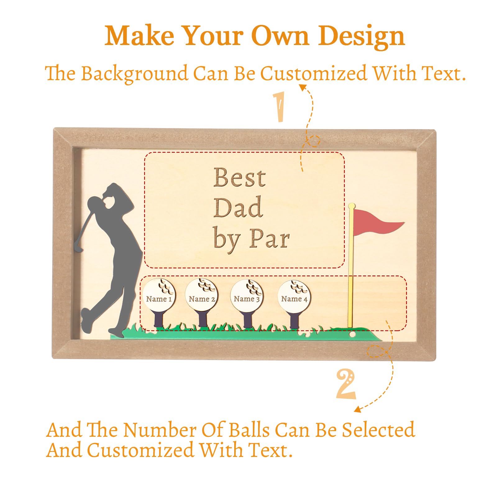 OXYEFEI Personalized Wooden Golf Sign, Best Dad by Par Sign, Funny, for Husband, Dad, Grandpa, Custom 1-9 Name, Best Home Decoration Family Tree Plaques (Style1)