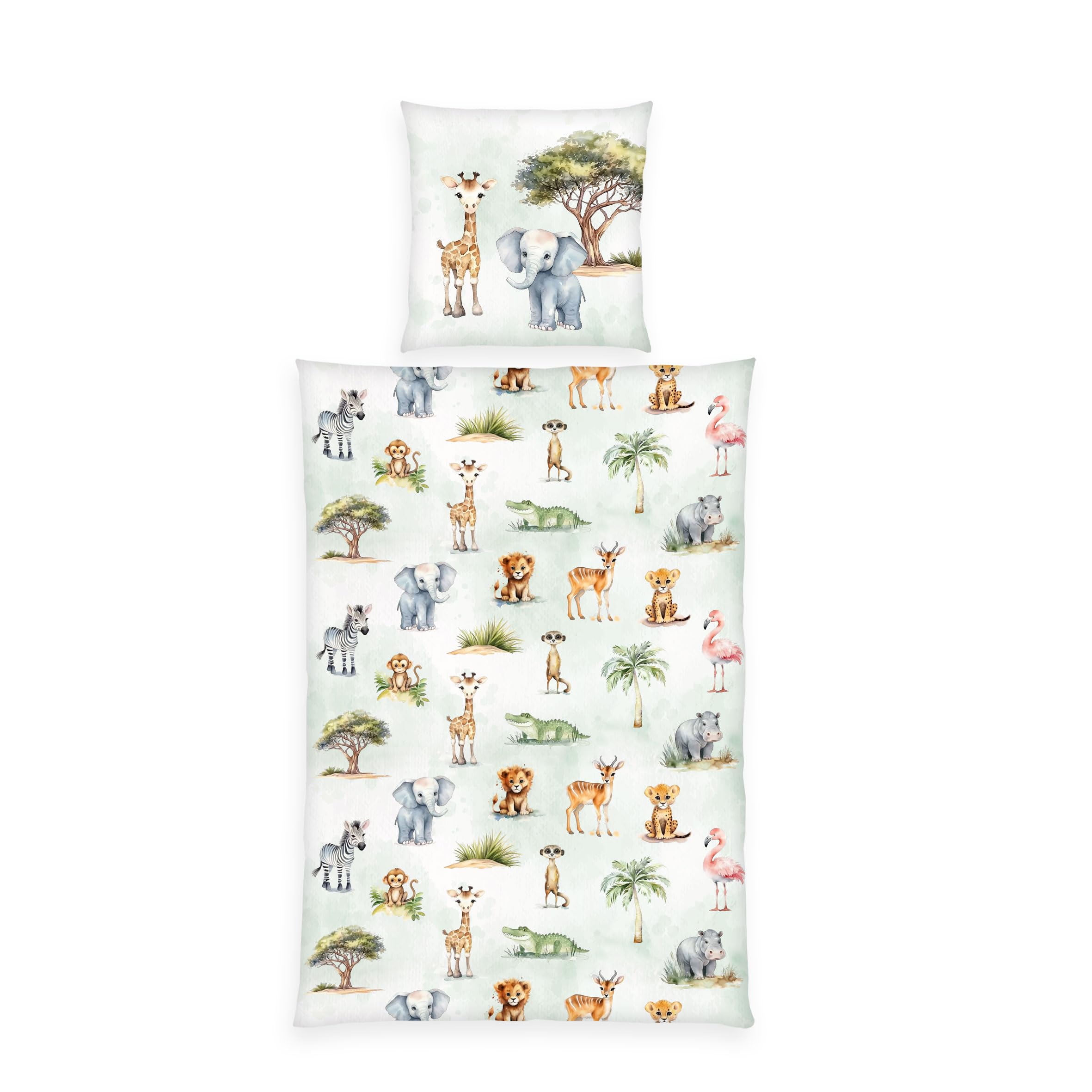 Parure de lit safari coton 135x200 cm avec taie d'oreiller pour chambre enfant