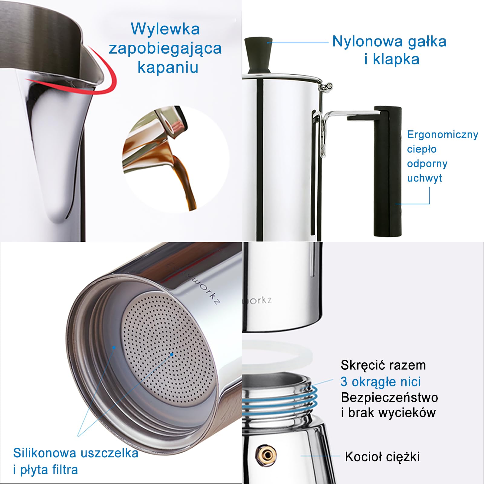 Easyworkz Stovetop Espresso Ekspres 300ml Ekspresy do kawy Moka Pot ze stali nierdzewnej