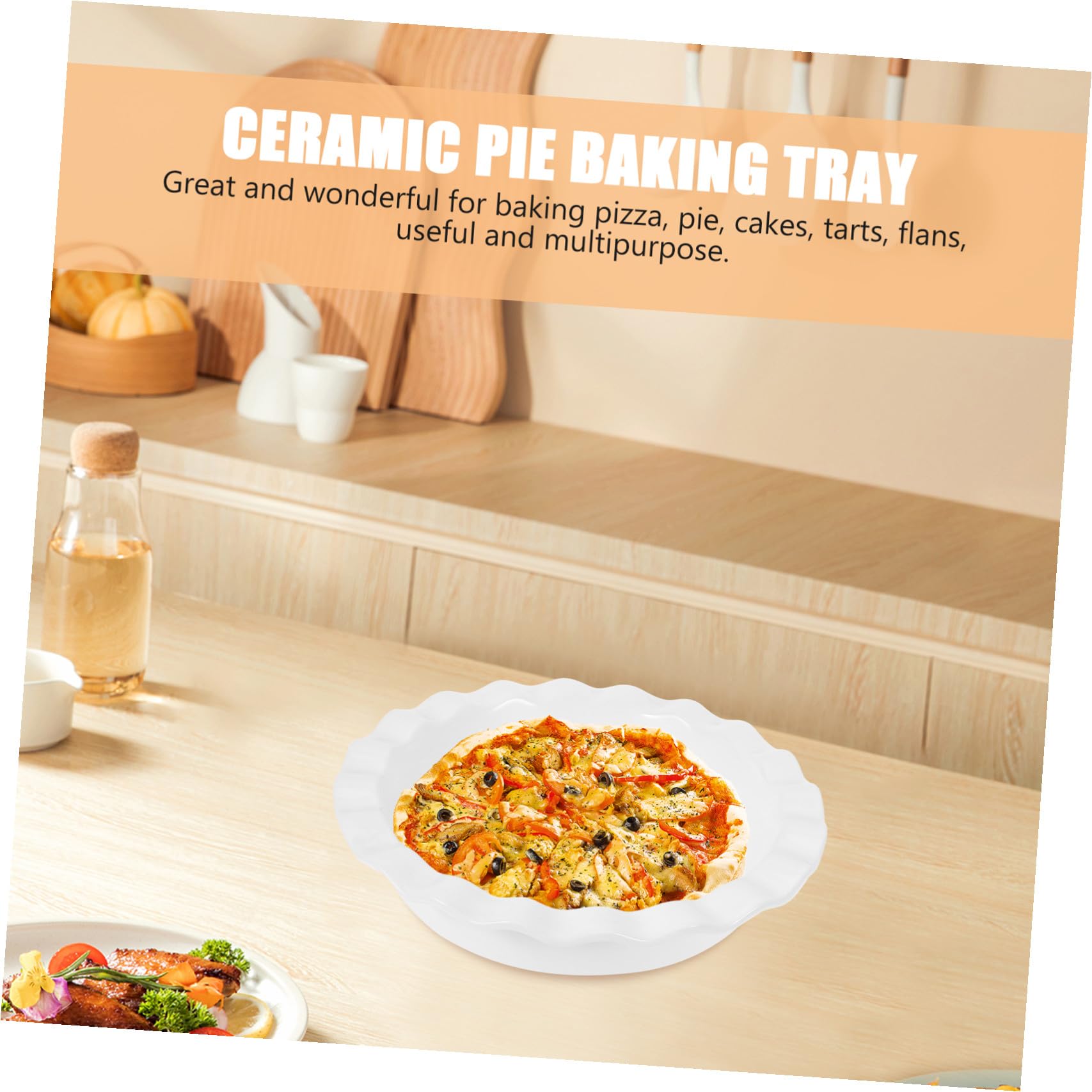 HEALLILY Teglia da Forno per Pizza Rotonda in Ceramica Antiaderente Bianca