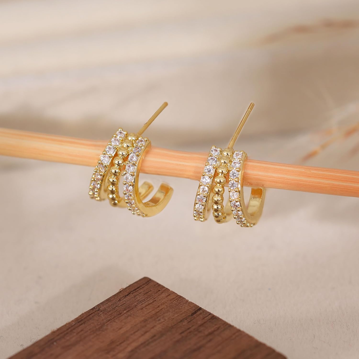 Gold Earrings For Women Trendy,Dainty Triple Huggie Hoop Earrings 14K Gold Plated Cute Small Hoop Earring Cuff Hypoallergenic Fun Unique Cartilage Huggie Earring Womens Fashion Jewelry - Image 6