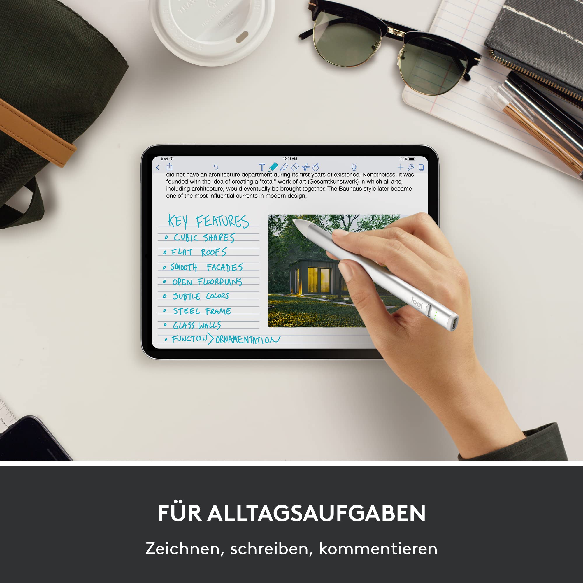 Logitech 914-000074 Crayon - Digitaler Zeichenstift für iPad mit Apple Pencil Technologie, pixelgenauer ohne Verzögerung, Smart Tip mit Schnellladung über USB-C, Silver