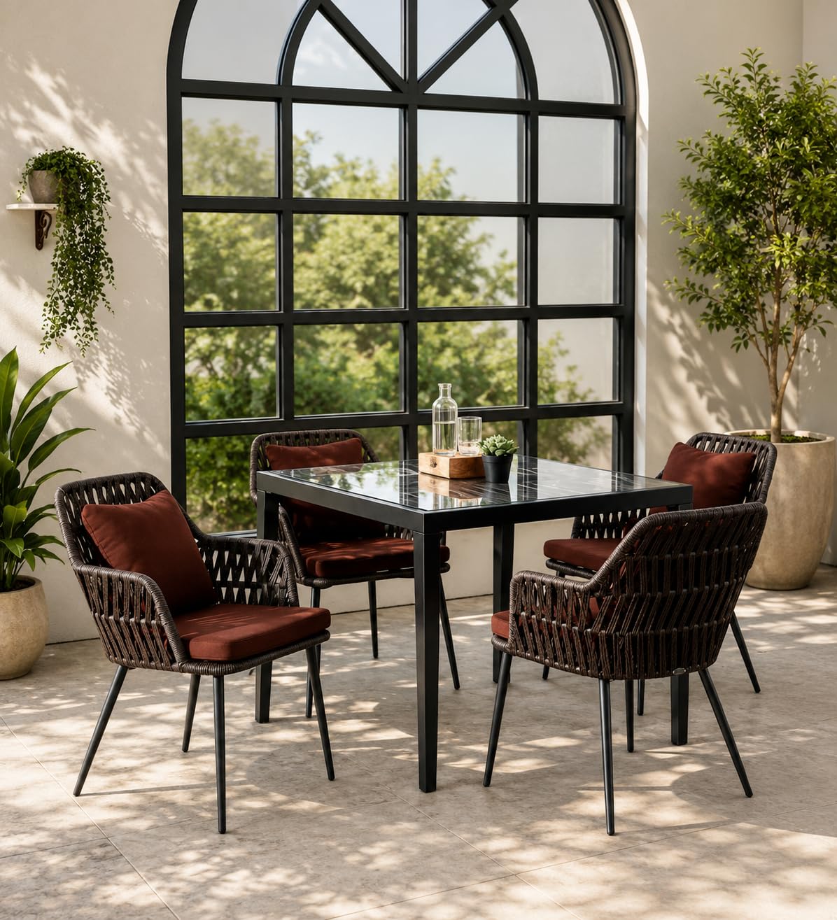 Sunrise Outdoor FUNITURE 5-Piece Outdoor Dining Set with Glass Table | Handwoven Rope Chairs, Plush Cushions Included, Sturdy Metal Frame, Weather-Resistant, Patio, Garden & Deck Use-image-27