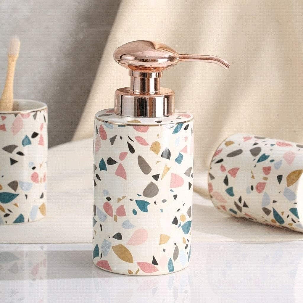 Soap Dispenser Refillable Hand Lotion Dispensers, Soap Dispenser 4 Piece Ceramic Bathroom Accessories Set Marble Rainbow Texture Complete Bath Decor Kit Includes