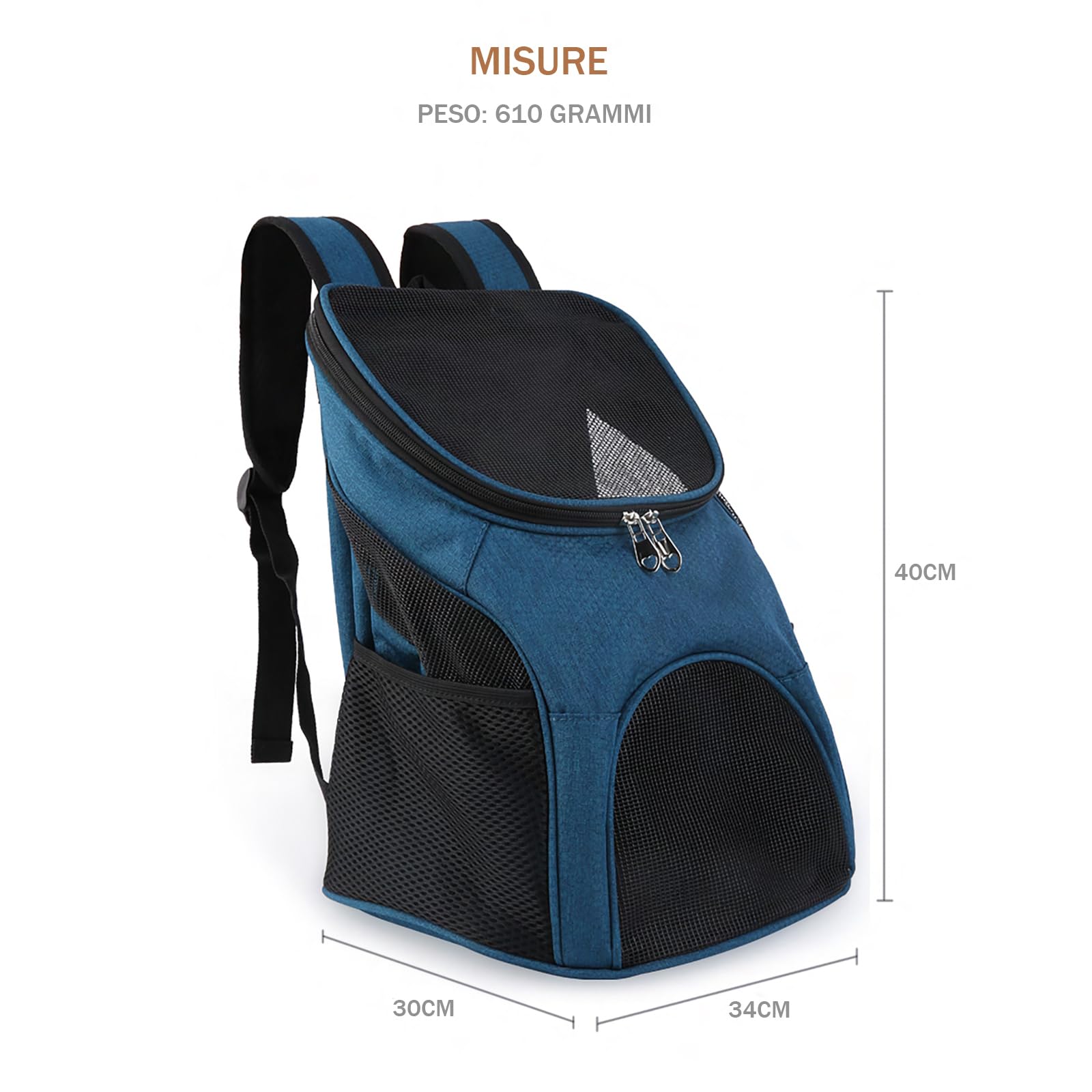 Zaino Trasportino Gatto Borsa Trasporto Cane Pieghevole per Cani con Cinturino di Sicurezza Interno Borsa Portatile Porta Animali Traspirante Cuccioli Gatti KM16 (Blu)