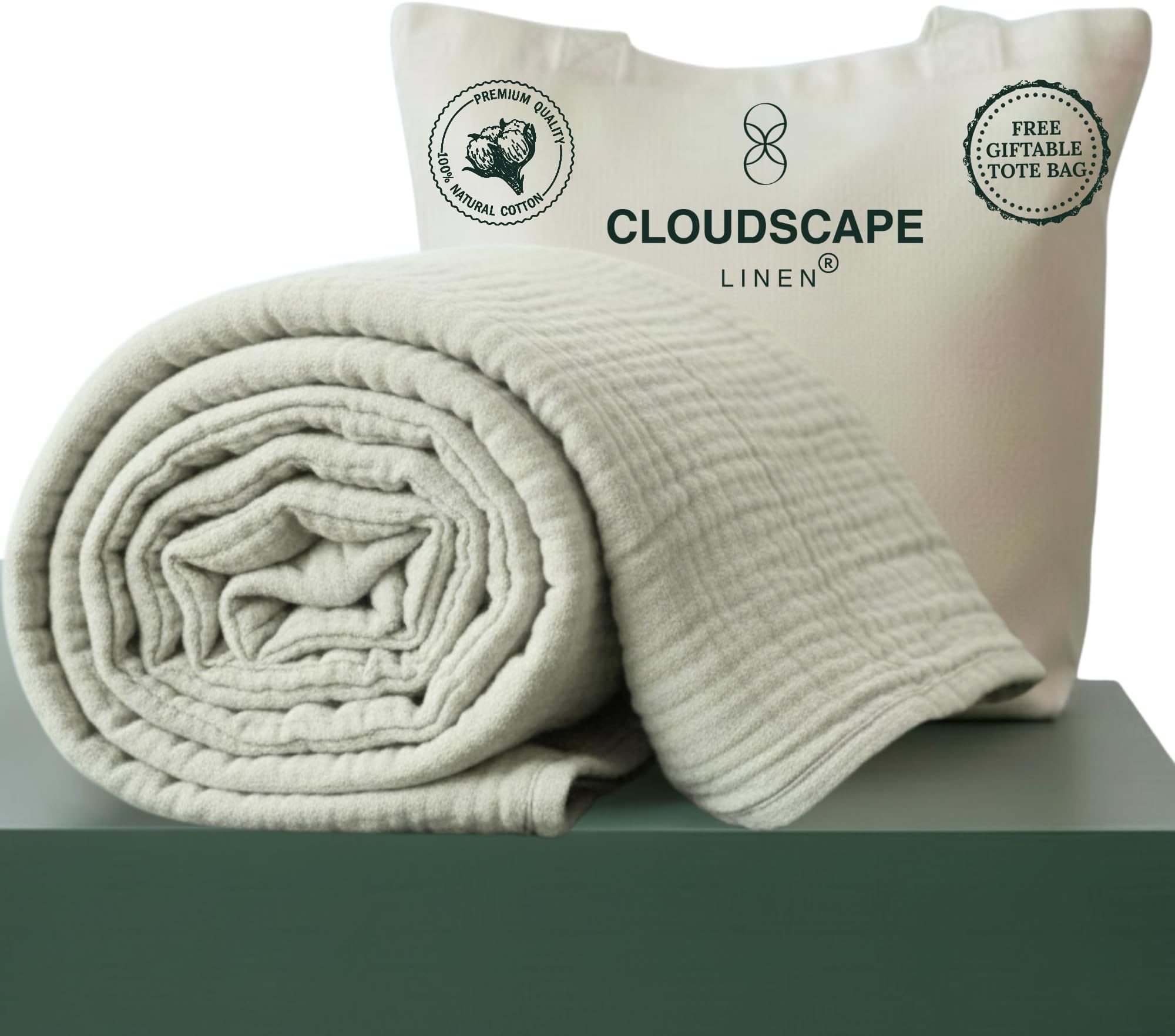 CLOUDSCAPE 4 Layer Muslin Blanket for Adults - 100% Cotton Blanket Queen Size Bedding - 92"x92" Fits Up to Full Size Bed - All-Season Lightweight Soft Gauze, Breathable Summer Blankets - Sea Foam