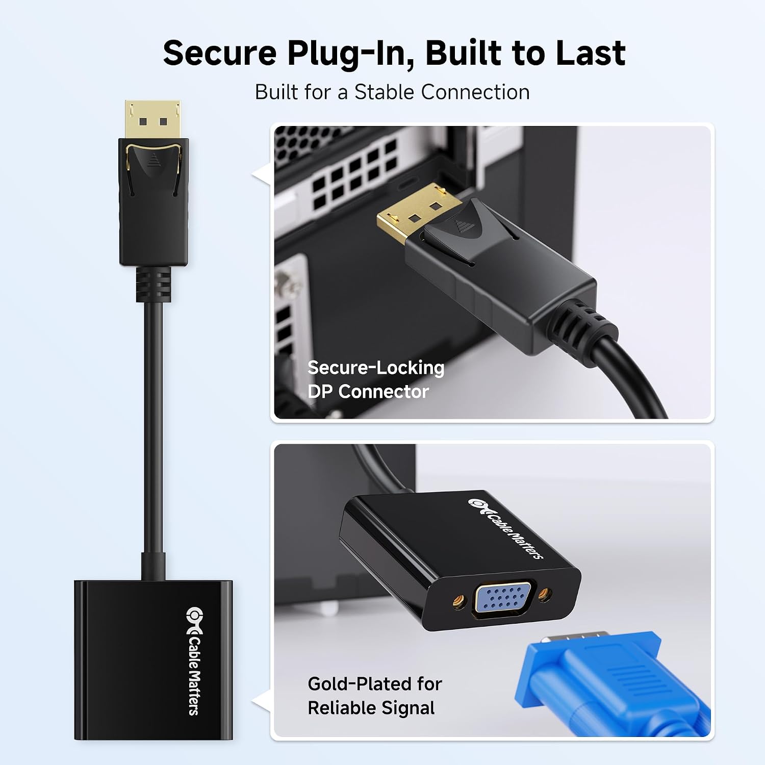 Cable Matters DisplayPort to VGA Adapter, DP to VGA Adapter, Black