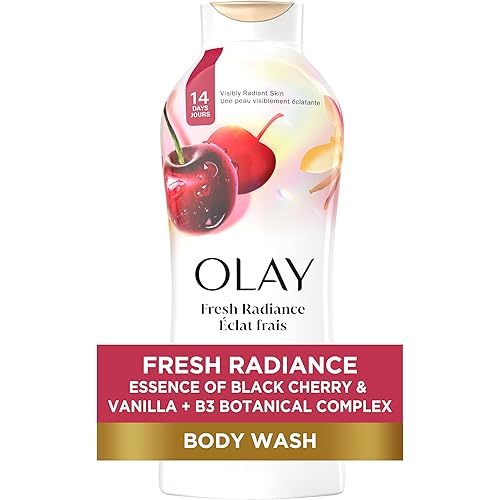 Olay Body Wash for Women, Fresh Radiance, Refreshing & Renewing, Made with Plant Based Cleansers, B3 Botanical Complex, For All Skin Types, Black Cherry & Vanilla Scent, 22 fl oz