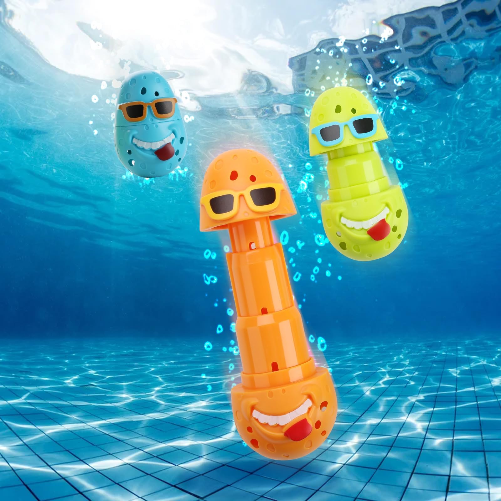 ExceforeDiving Pool Toys for Kids, 3 PCS Swim Training Toy, Diving Sticks, Fun Swimming Pool Games, Water Toys for Boys & Girls, Ages 8-12