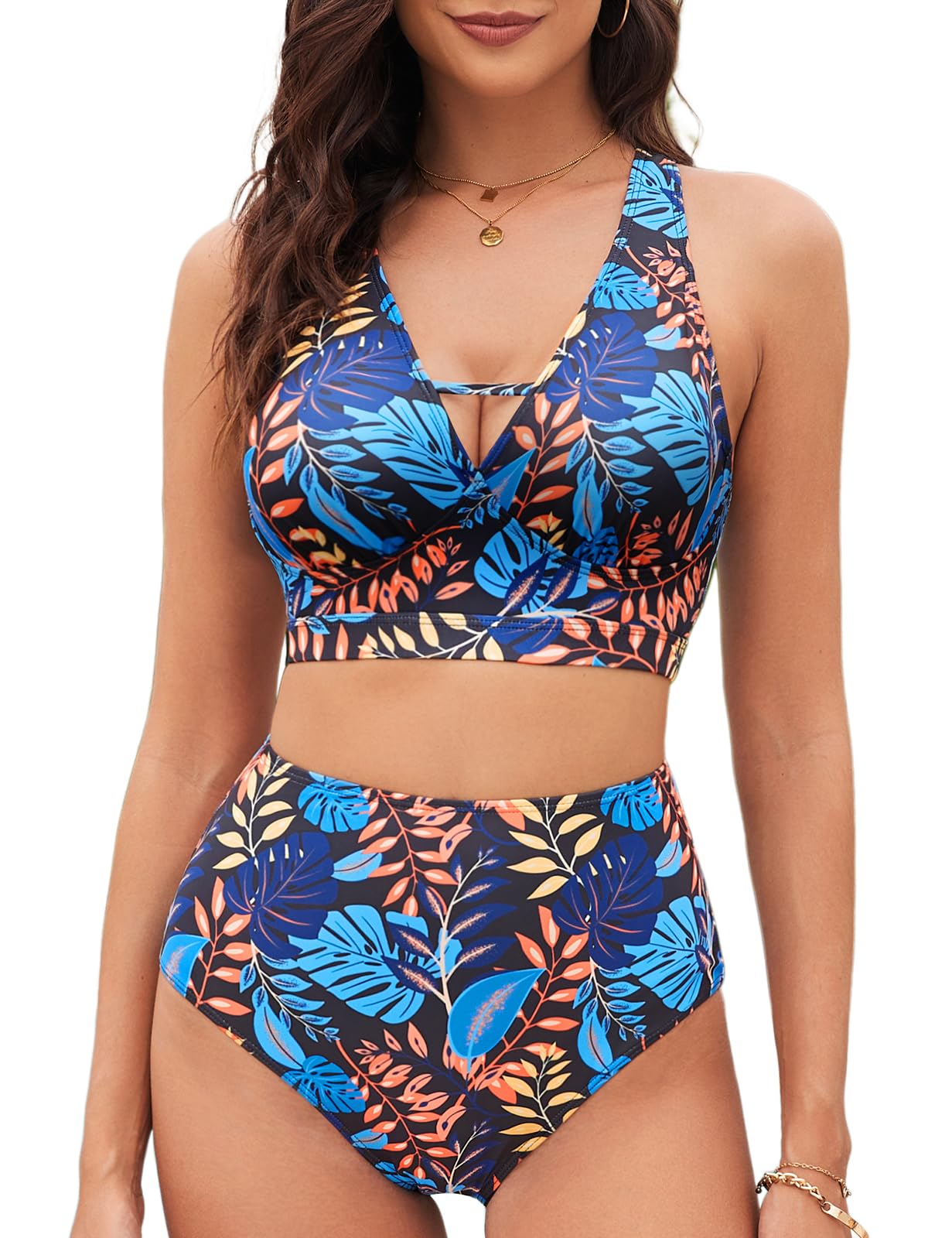 Tuopuda Conjuntos de Bikinis para Mujer Traje de baño de Mujer de Dos Piezas Estampado Floral Cuello en V Push Up Bañadores Halter Bikini Set Ropa de Baño