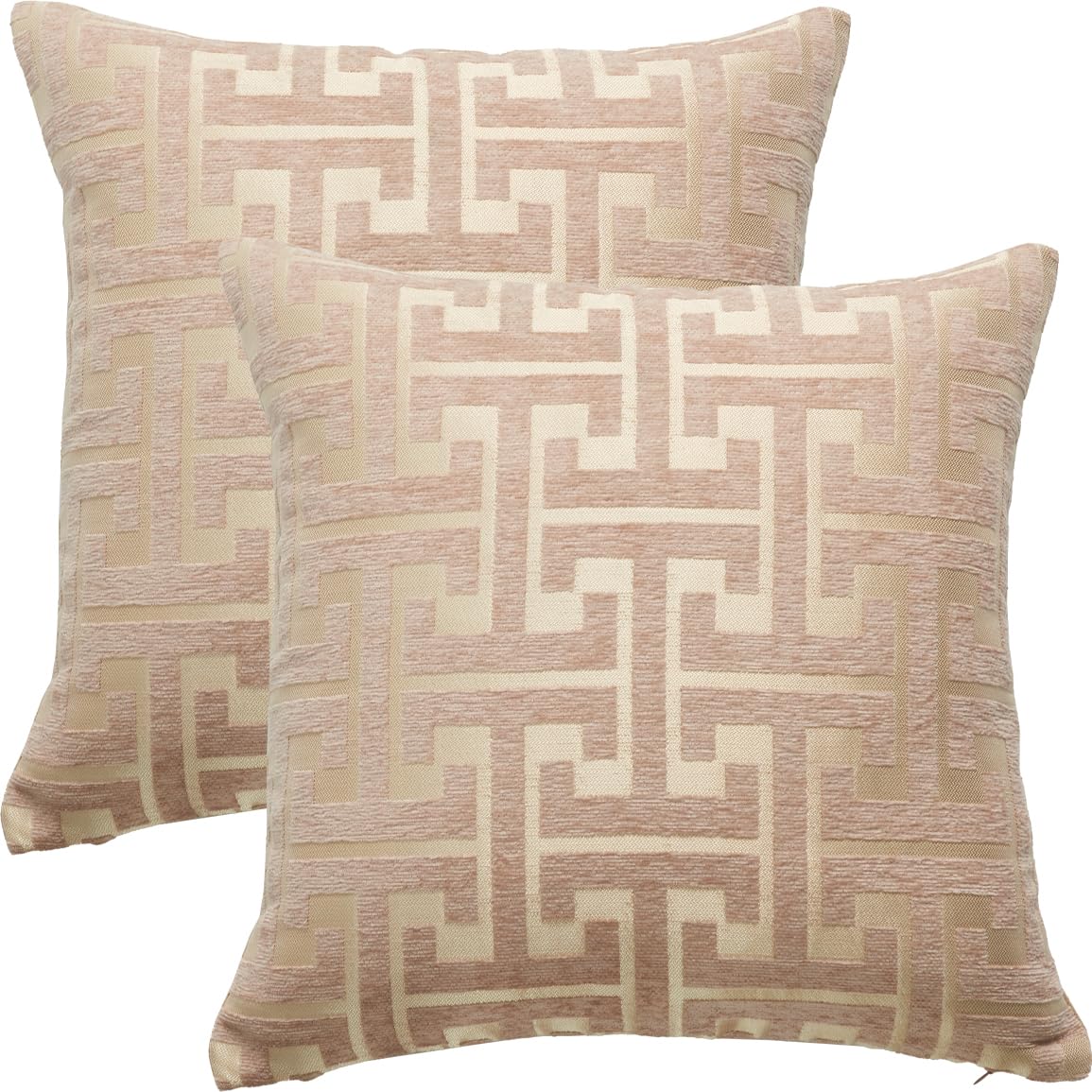 Fszhenzuan Geometry-Khaki Pack Of 2 Chenille Cushion Covers 45X45cm Geometric Jacquard Khaki Decorative Throw Pillow Covers Soft Boho Pillowcases With Invisible Zipper For Bedroom Sofa Home Decor