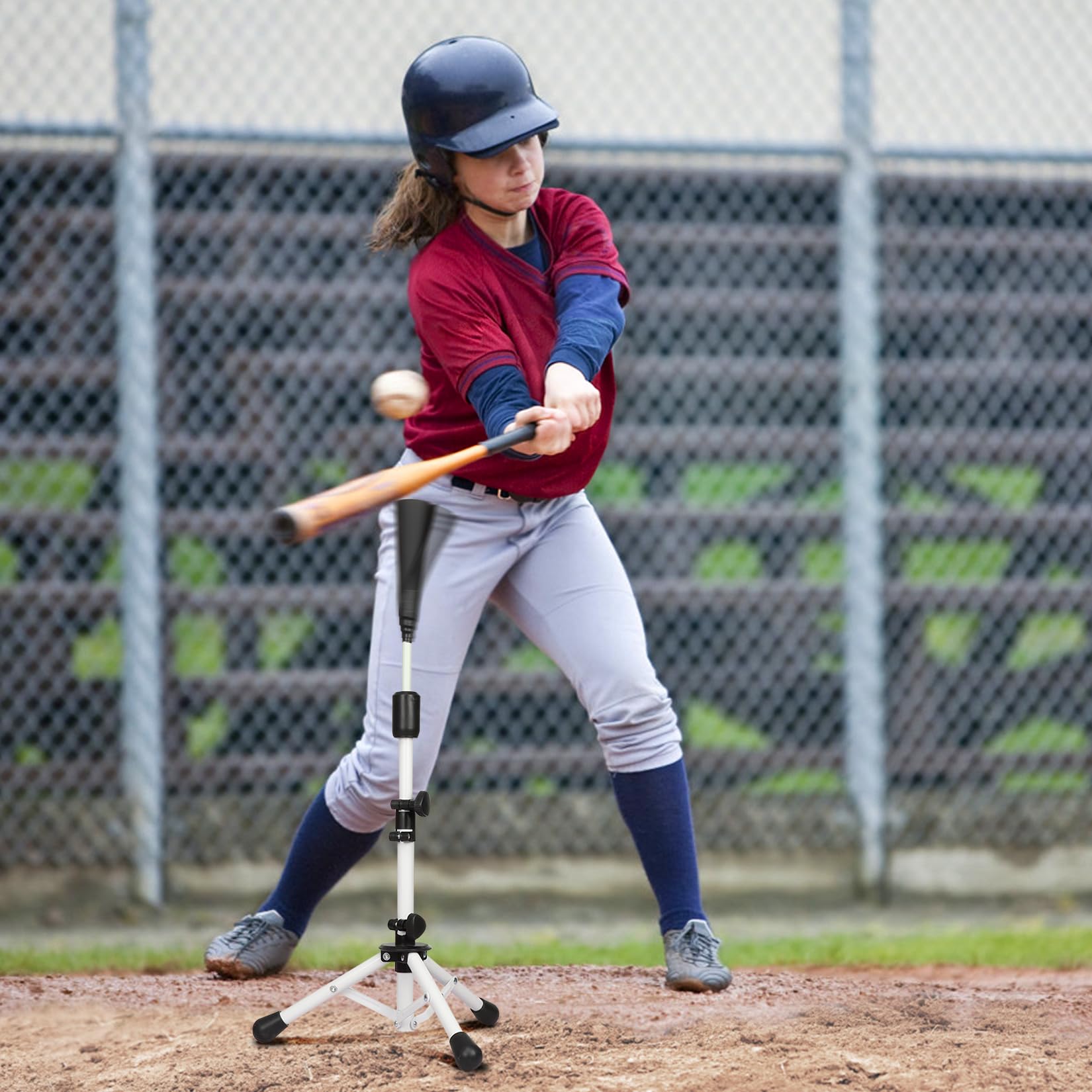 Baseball-T-Shirt, Softball-T-Shirt, tragbar, für Reisen, leicht verstellbare Höhe, stabiler Stativständer (Baseball Tee Pro, Weiß)