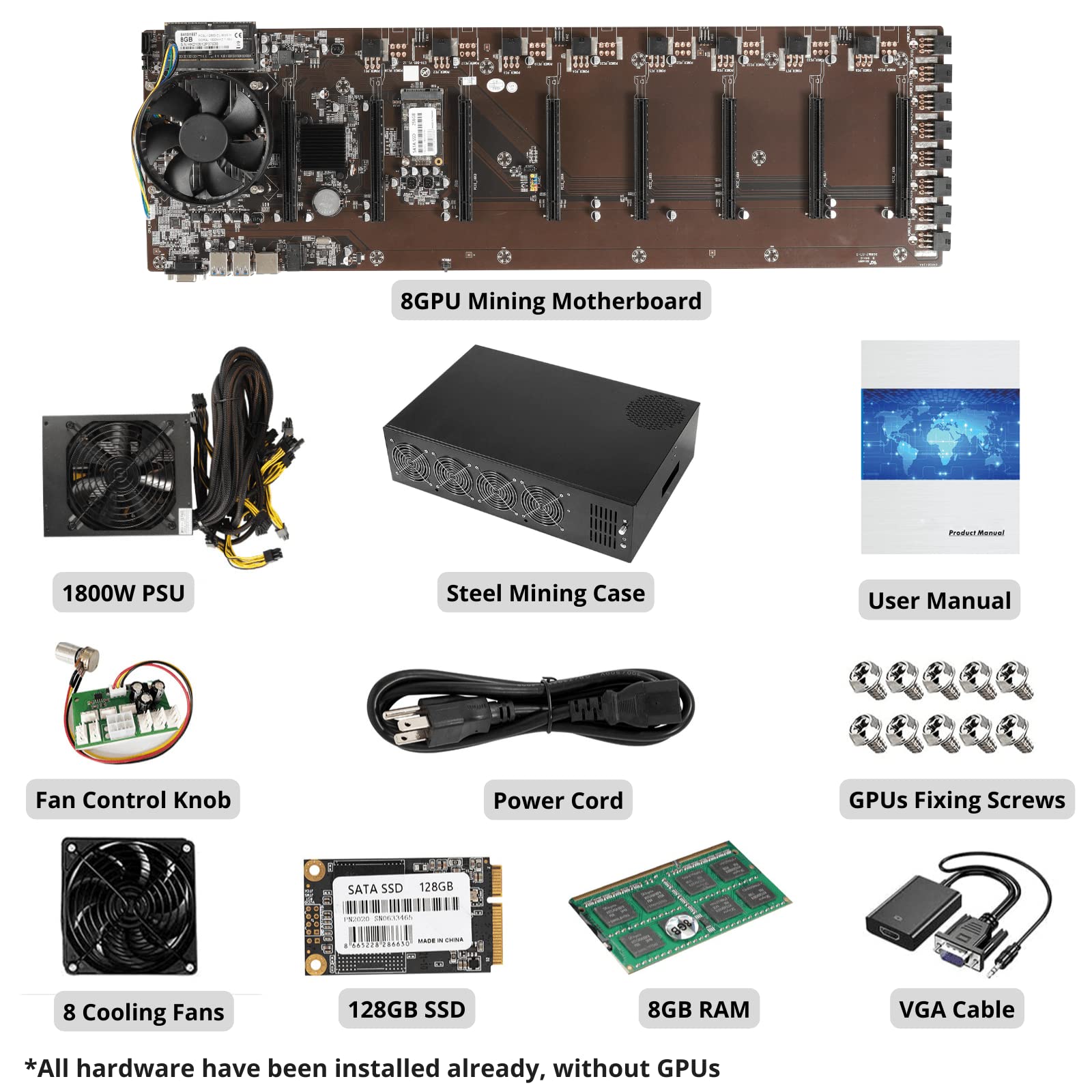 Amazon.co.jp: SUOHUI GPUマイニングリグ 完全なマイニングサーバーケース イーサリアム/ETH暗号マイニング用 8GPUマイニングマザーボード、1800W  PSU、8冷却ファン、8GB RAM、128GB SSD (GPUなし) - ブラック : パソコン・周辺機器