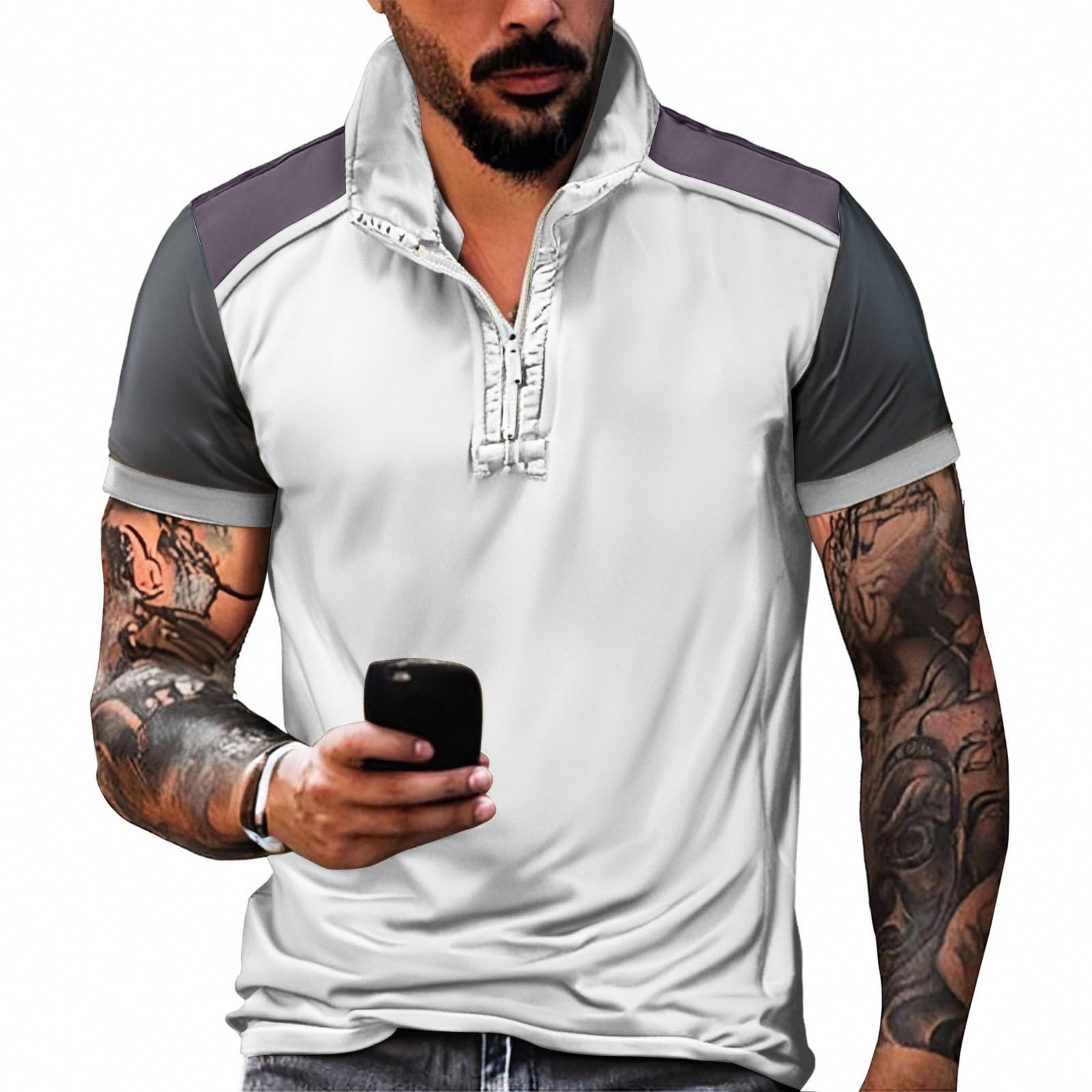 Mens Polo Shirts Short Sleeve Collared Golf Tops Fashion Casual Raglan