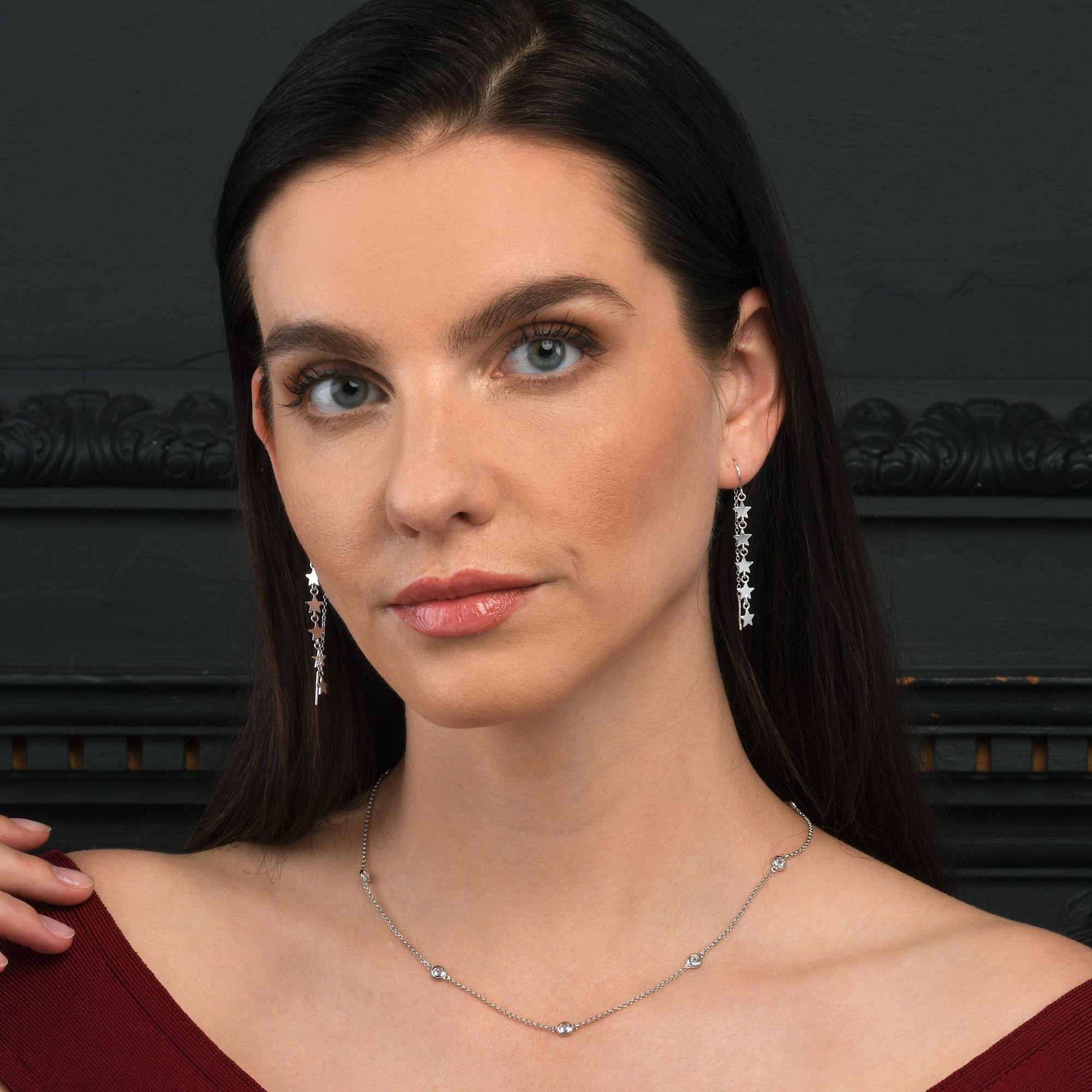 namana Zierliche 925 Sterling Silber Halskette für Damen und Teenager-Mädchen, lange Station Kette mit Cubic Zirkonia Steinen, Layering Silber Halsketten für Frauen mit Schmuck Geschenk-Box