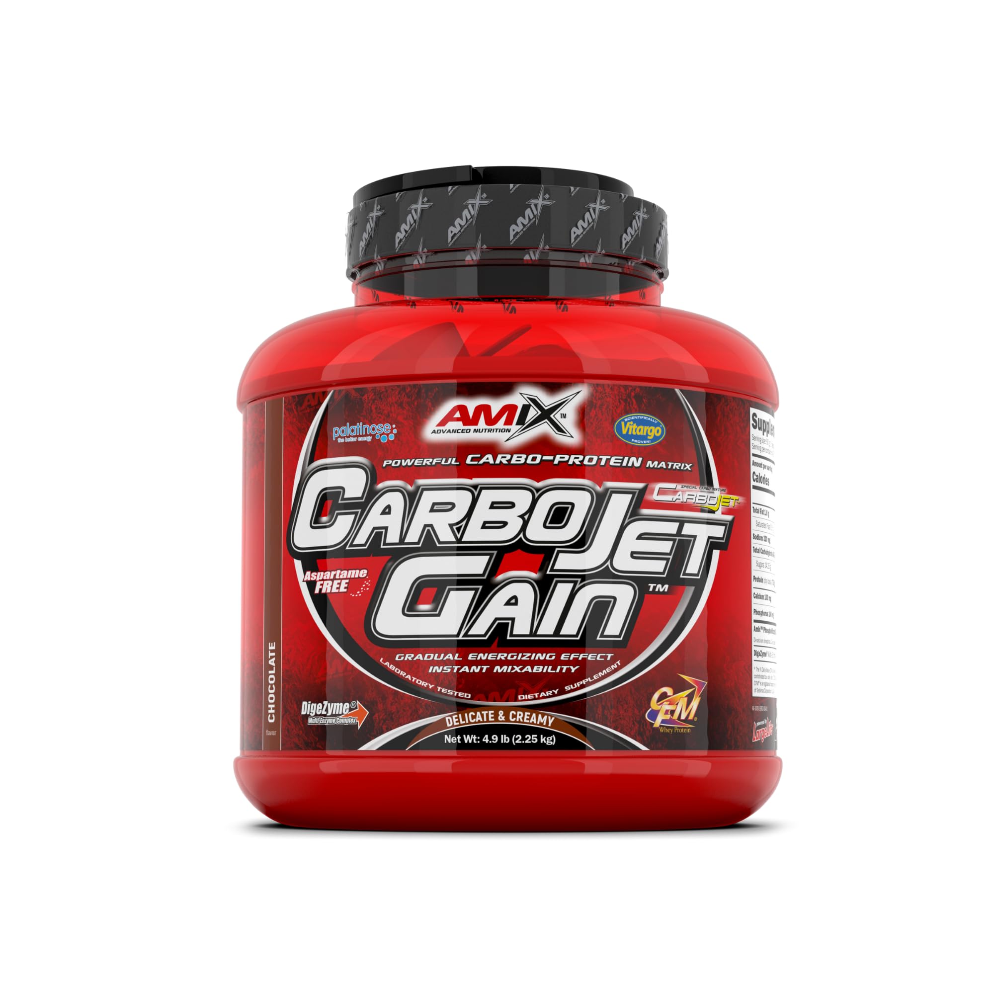 AMIX - Proteína en Polvo Carbojet Gain - Suplemento con Hidratos de Carbono -Proteína para Ganar Masa Muscular - Ideal para Atletas de Élite - Sabor Chocolate - 2,25 KG