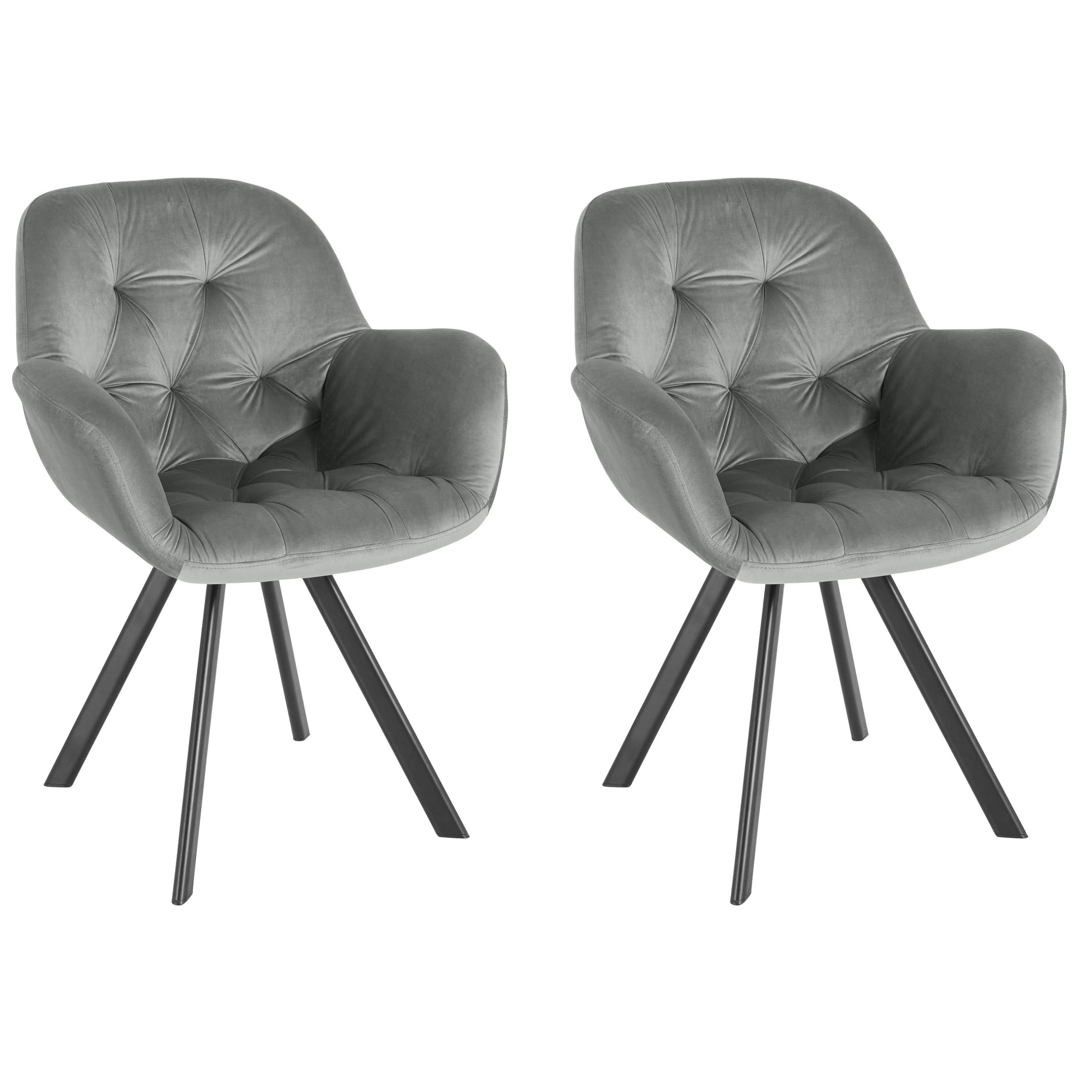 Ellie Dining chair set of 2 in velvet grey, 66 x 66 x 86cm, (W x D x H)