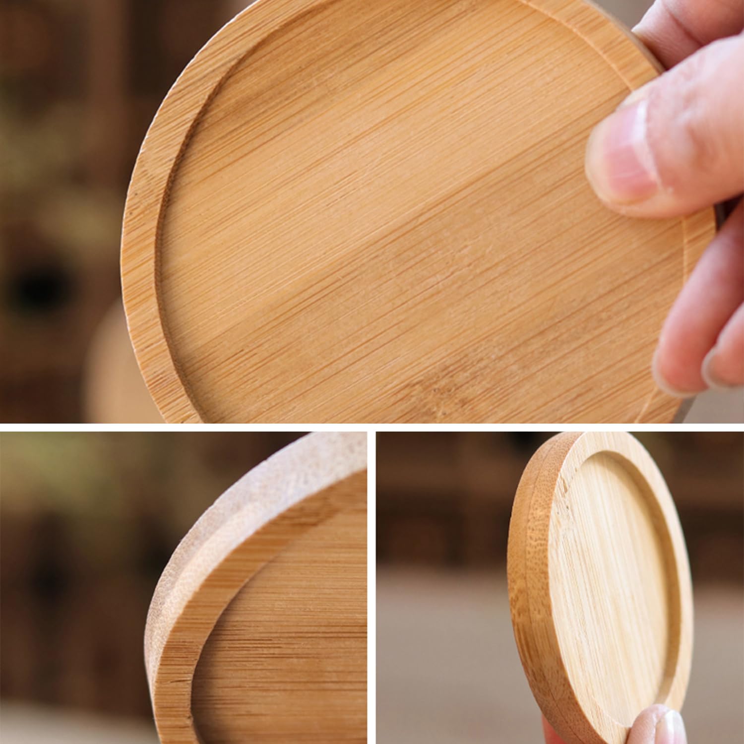 6 Pieces Wooden Coasters and Candle Holders - Round Trays, Christening Holders, Decorative Accessories (Wood Color) - Image 3